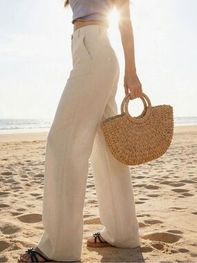 High-Waisted Wide Leg Pants Button Up Straight Leg Trousers